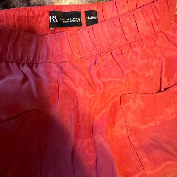 Zara Ladies Silky Shorts Front Patch Pockets Pull On Elasticated Waist Coral - Picture 3 of 6